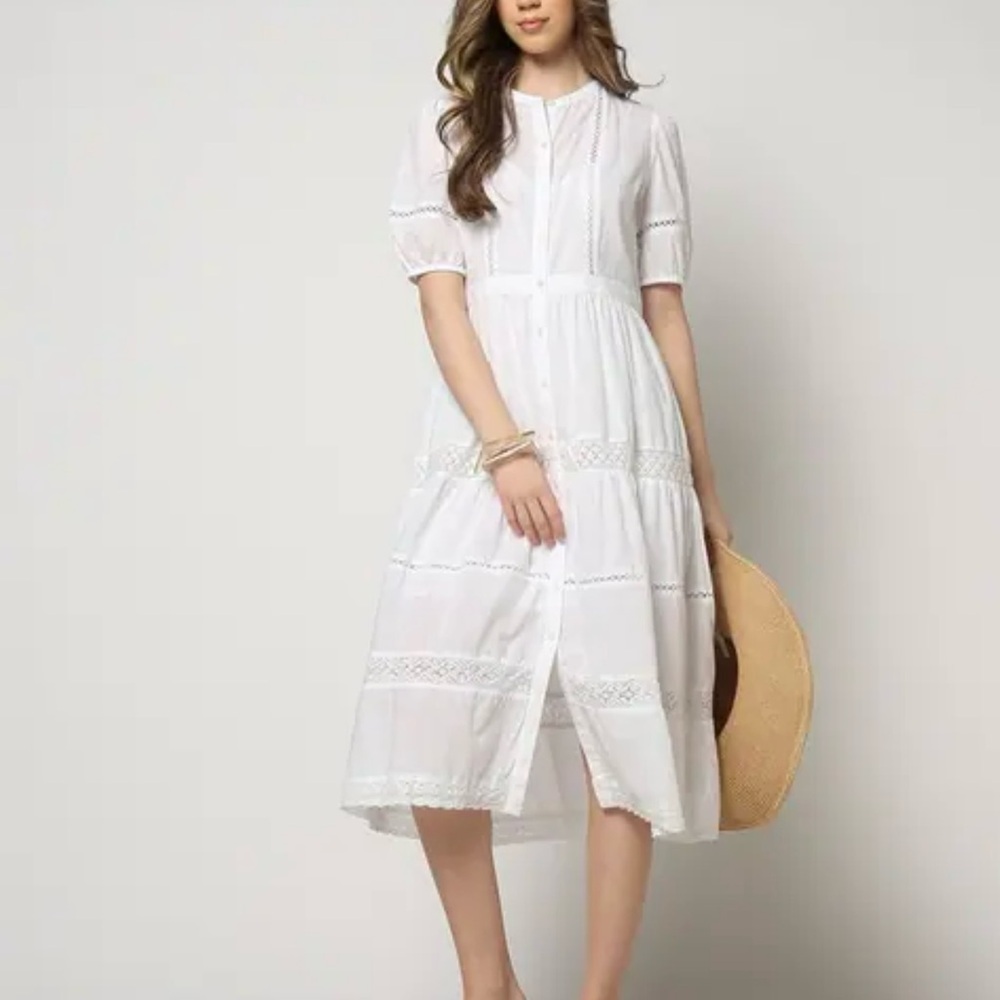 GAP White Lace Cotton Midi Shirt Dress